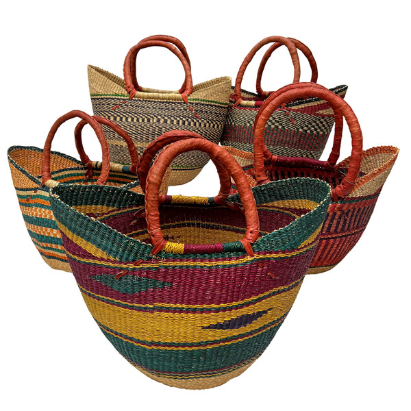 Deluxe Colorful African U-shape Shopping Basket - Large 18"